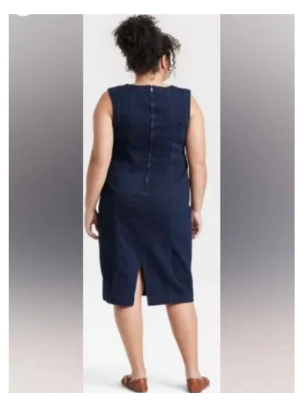 AVA & VIV Navy Sleeveless Denim Sark Wash Bodycon Dress Knee Length Plus Size 20 - Picture 2 of 8